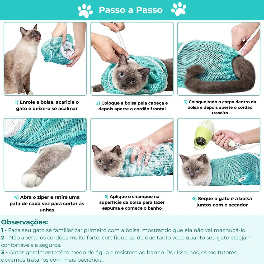 Bolsa de Banho e Higienização para Gatos - Praince 